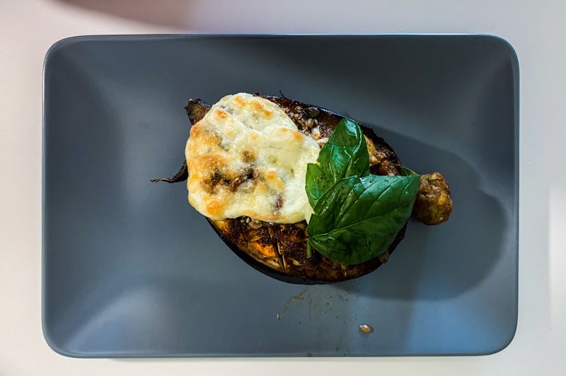 Coal-fired eggplant parmesan